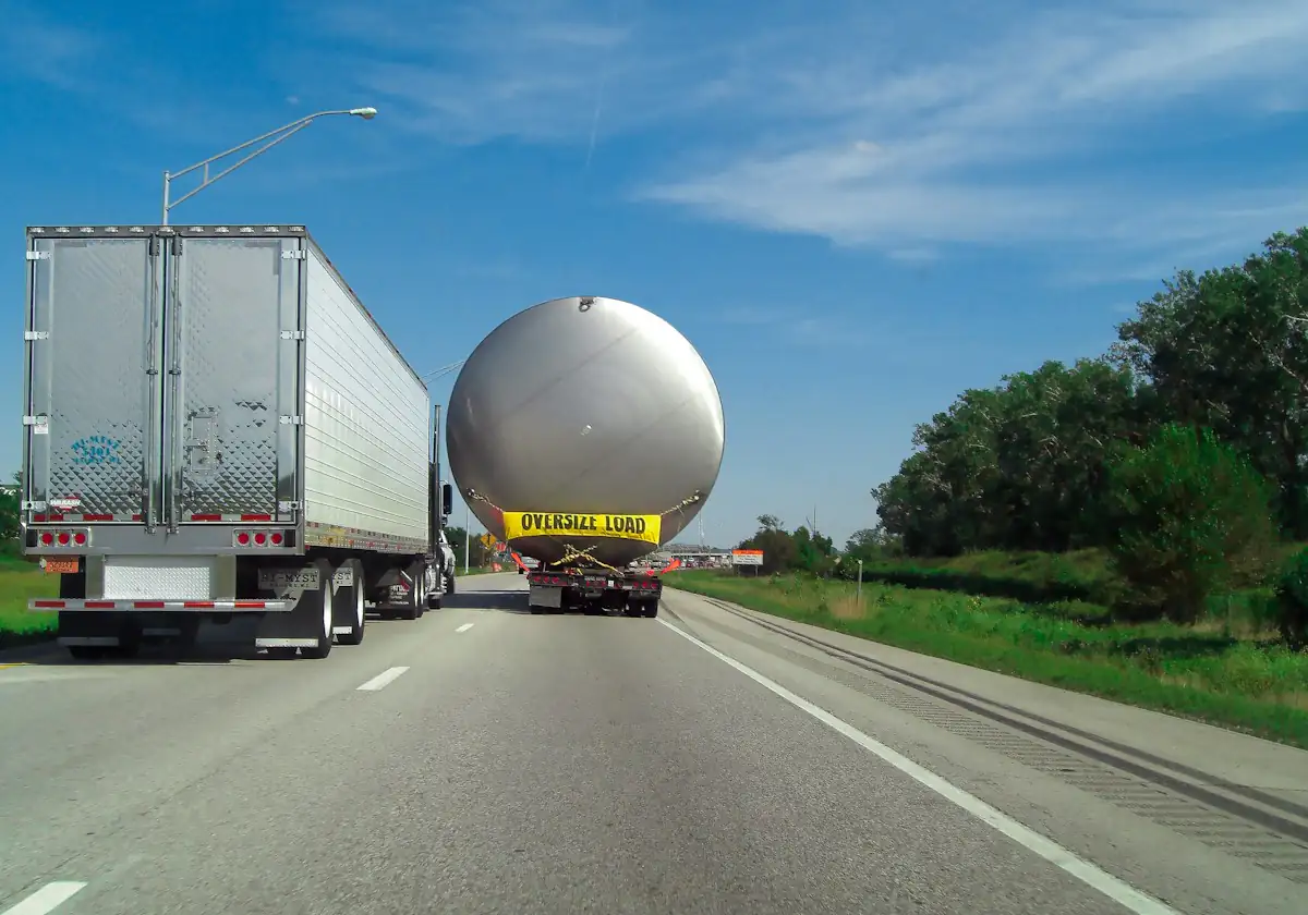Large spherical tank carried on a trailer